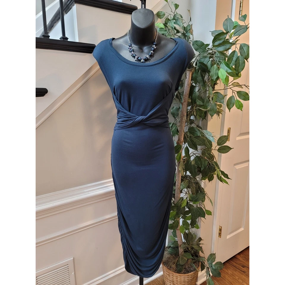 Vestido midi para mujer talla 12 azul marino cintura acanalada elástico ceñido al cuerpo elegante de ASOS Foto 2 de 4