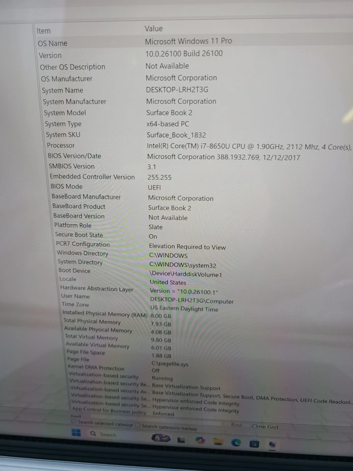 Microsoft Surface Book 2 i7-8650U 1,9 GHz 8 GB Ram 256 GB SSD Win 11 Pro GeForce Foto 2 de 4