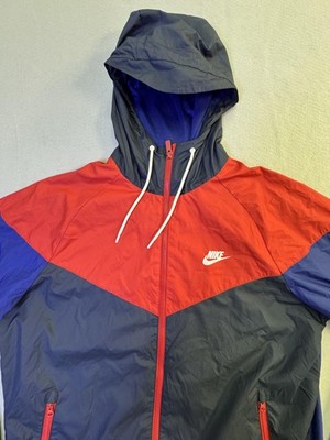 Nike Jacket Mens Large Blue Red Full Zip Hooded Windrunner