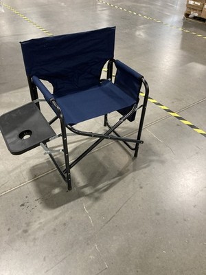 BLUE - GENERIC TRAPPER'S PEAK FOLDING DIRECTORS CAMPING CHAIR WITH SIDE TABLE,