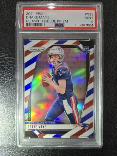 2024 Panini Drake Maye Red, White & Blue Prizm Rookie Card #329 - PSA 9 MINT RC