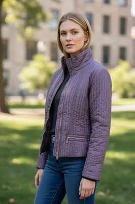 Diego M Quilted Silk Coat Lilac Italy Dress Casual Jacket Preloved Women's 46