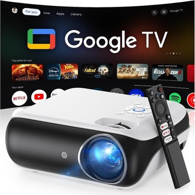 HAPPRUN Official Licensed Google TV Projector, 4K Smart Projector with WiFi & Bl