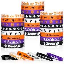 32 Pcs Halloween Rubber Bracelets Bulk, Silicone Wristbands for Kids Adults