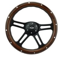 14 Billet Black Aluminum Steering Wheel Wreal Mahogany Wood Rivet Half Wrap