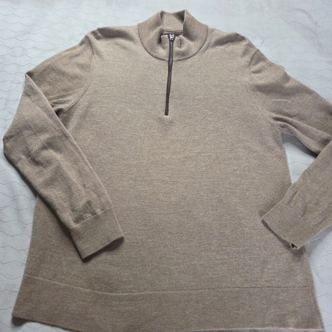 Untuckit Mens XL Belguardo 100% Merino Wool Quarter-Zip Base Layer Sweater