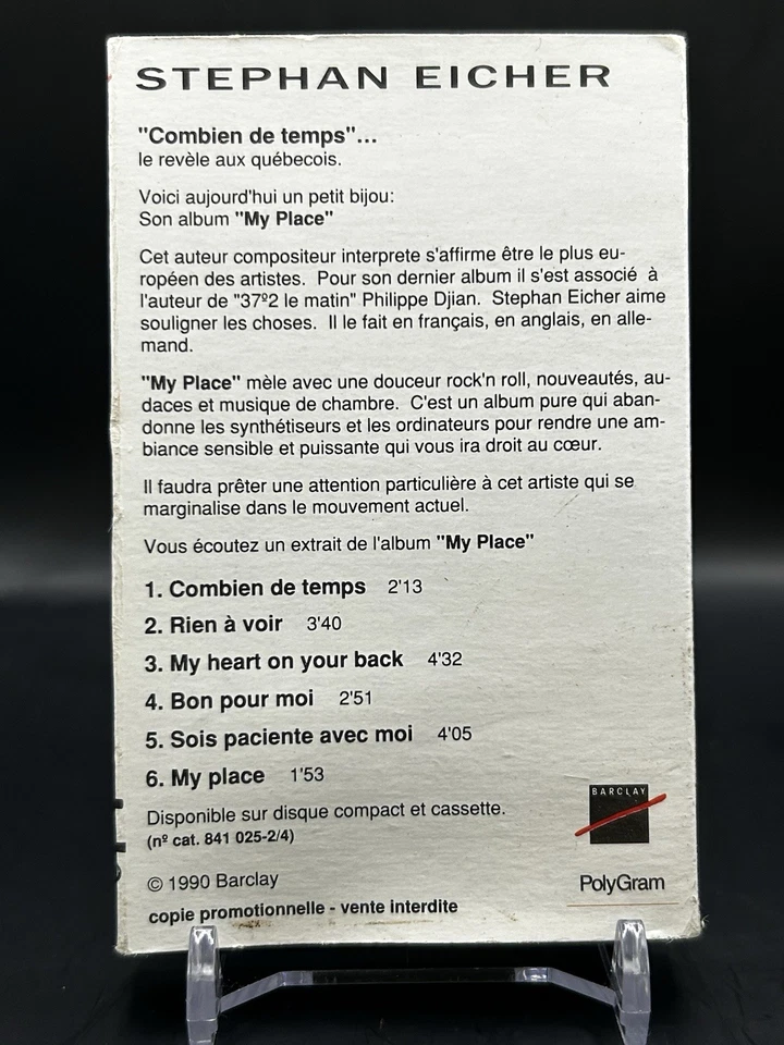 Stephan Eicher - "Combien de temps" + 5 tracks / Cassette/1990/Rare/promo/1990 - Image 2 of 4