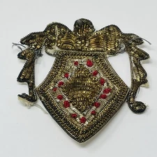 1950's Bullion Wire Patch India Hand Embroidered Heraldic Shield Crest