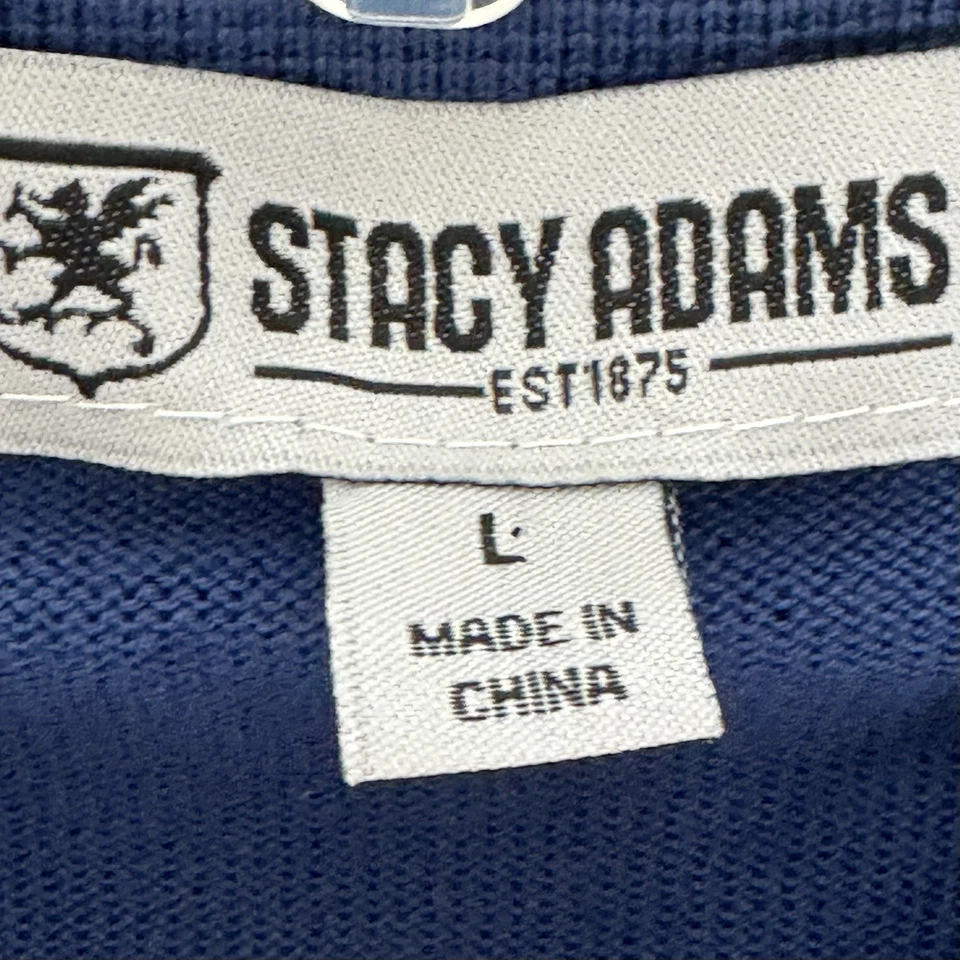 Camisa Polo Retro Stacy Adams Para Hombres Tejida con Botones LGE Azul Blanco Rayas Verticales Foto 4 de 4