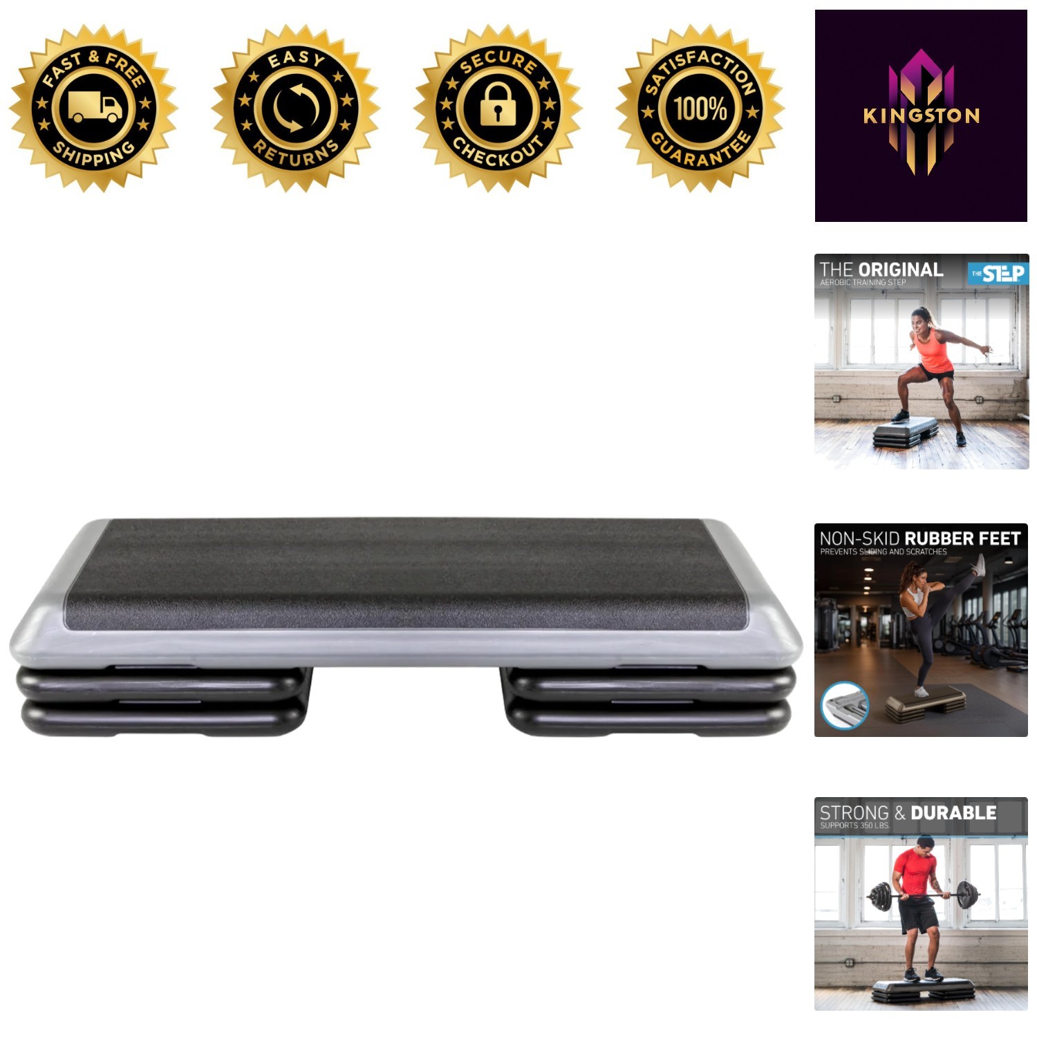 Durable 43" Aerobic Step with 4 Risers - Home Fitness Adjust