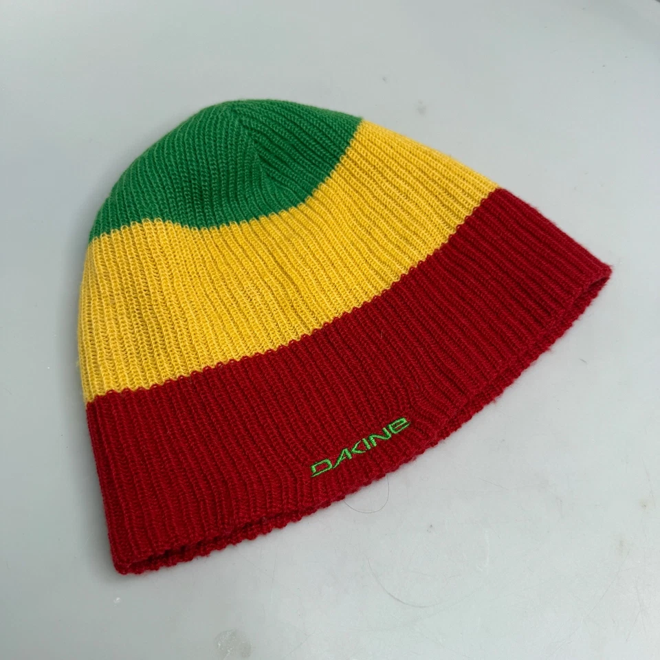 Dakine Green Yellow Red Striped Knit Beanie 100% Acrylic One-Size EUC - Image 3 of 4