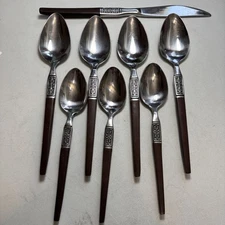 VTG MCM EKCO ETERNA La Joya Stainless Steel Flatware Japan  Faux Wood Handles