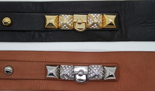 Juicy Couture Mode Swarvoski Kristalle Pave Nieten Leder Wickel Armband Manschette - Bild 8 von 8