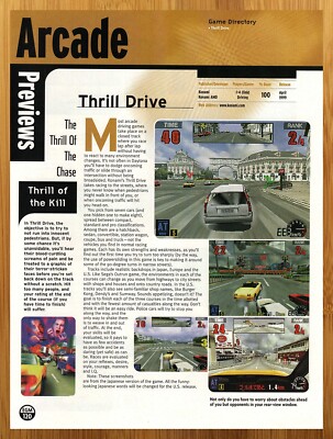 1999 Thrill Drive Arcade PREVIEW Print Ad/Poster Retro Car Video Game Art 90s
