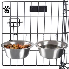 Stainless-Steel Hanging Dog Bowls - Set of 2, 20oz Each