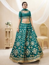 BEAUTIFUL GREEN HEAVY ART SILK LEHENGA CHOLI WITH NET DUPATTA FOR WEDDING