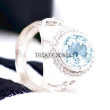 Aquamarine Oval Cut Gemstone With 925 Sterling Silver Ring For Men's #A150