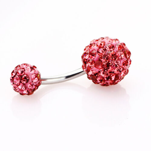 Double Gem Navel Ring Belly Button Jewelry Stainless Crystal Naval Piercing ☆ ♢ - Picture 4 of 23