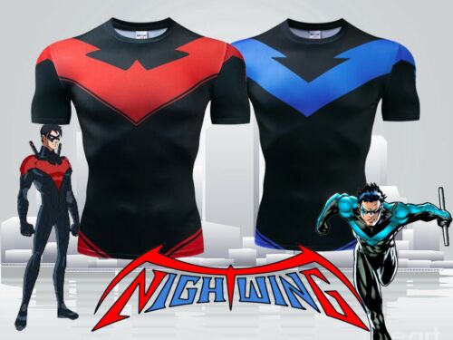 NEW! NIGHTWING DC SUPERHERO SHORT SLEEVE COMP SHIRT SZ (US M-2XL) (TAG XL-6XL) - Picture 1 of 14
