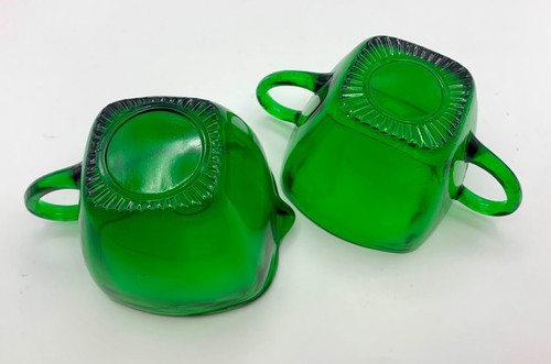 Anchor Hocking Creamer and Open Sugar Set Emerald Green Glass Vintage Square - Picture 4 of 6