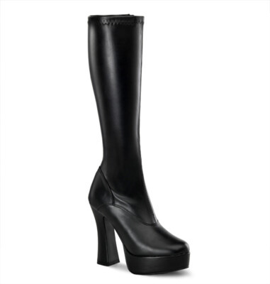 PLEASER Sexy 5'' Chunky Heel Matte Black Platform Knee High Boots ELE2000Z/B/PU