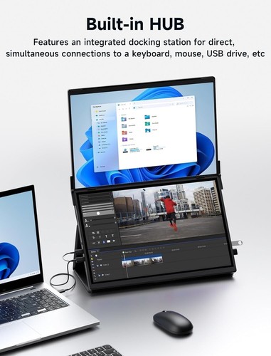 JSAUX Flipgo 16" 2.5K Dual Touchscreen Portable Monitor, Triple Laptop Touch IPS - Picture 4 of 8