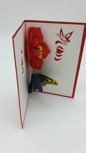 3D POP UP Geburtstagskarte Schmetterling Lotus rot gelb schwarz - Bild 8 von 9