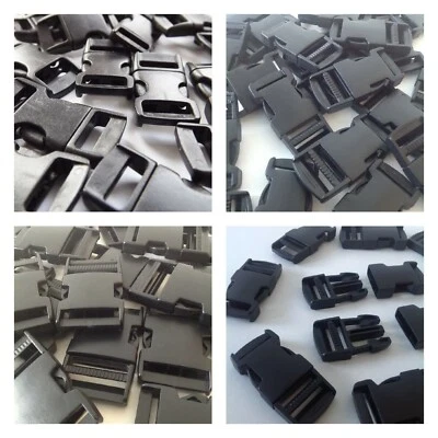Black Delrin Plastic Side Release Fasteners Squeeze Buckle Clip 10mm - 50mm - Image 1 of 2