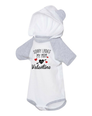 My Mom is My Valentine Raglan Bodysuit with Hood Ears Infant Baby  Valentines Day