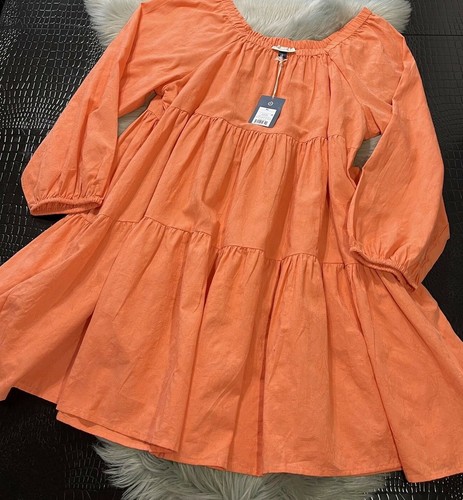 NWT Universal Thread Boho Tier Ruffle Dress Size Long Sleeve Orange Fall Size XL - Picture 8 of 12