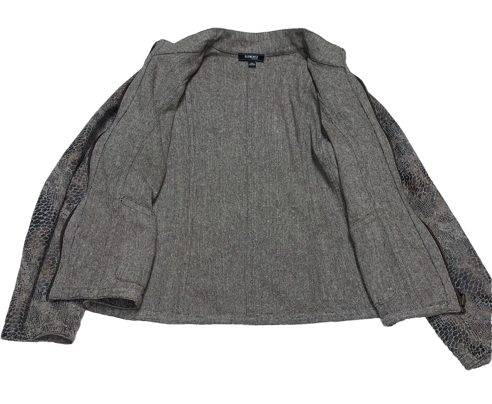 Elementz Women's Snake Skin Pattern Short Jacket Size Petite  Medium Brown Tones - Image 3 of 4
