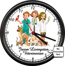 Personalized Veterinarian Dr. Vet Hospital Assistant Dog Cat Sign Wall Clock
