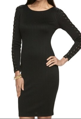 Jennifer Lopez Black Lace-up Long Sleeve Ribbed Bodycon Dress Size 14 New | eBay Jennifer Lopez Black Lace-up Long Sleeve Ribbed Bodycon Dress Size 14 New | eBay