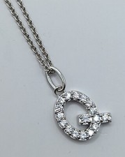 New 925 Sterling Silver Platinum Plated Zirconia Initial "Q" Pendant Necklace 