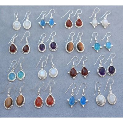Earrings 20 Pair Assorted Crystals Silver Overlay Handmade Jewelry EL-15-075