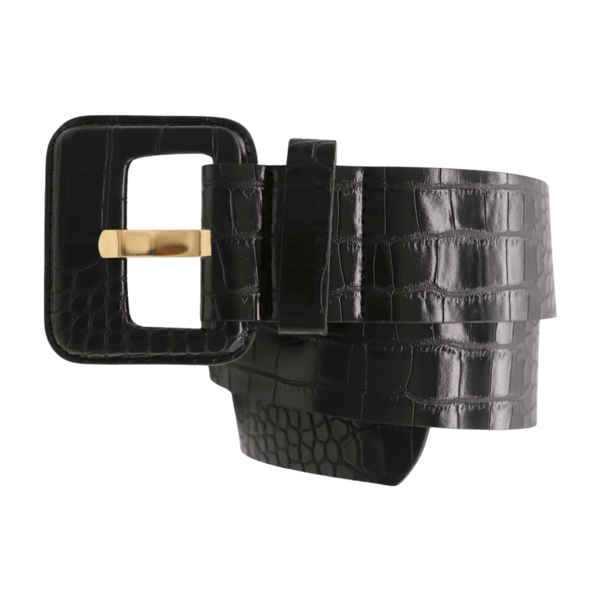 Ceinture Hanches Femme En Simili Cuir Stretch - Noir, Boucle Carrée Dorée - Taille S/M, Haute - Neuf Avec étiquettes