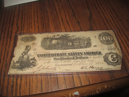 1862 $100 CONFEDERATE STATES OF AMERICA T-40 CONFEDERATE CURRENCY