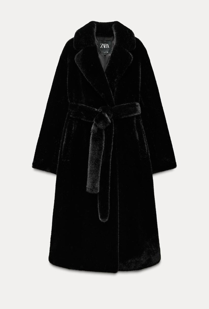 ZARA ZW COLLECTION LONG FAUX FUR COAT BLACK NEW FW24/25 ZARA ZW COLLECTION LONG FAUX FUR COAT BLACK NEW FW24/25