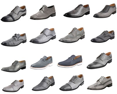 LIBERTYZENO Men Genuine Leather Animal Print Grey Lace up Oxford Dress Shoes Men