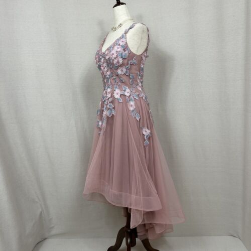 Jjs House Pink High Low A-Line Tulle Floral Lace Dress With Spaghetti Straps S - Picture 7 of 14
