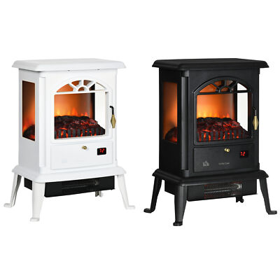 Freestanding Fireplace Heater w/ Realistic Flame Overheating Protection