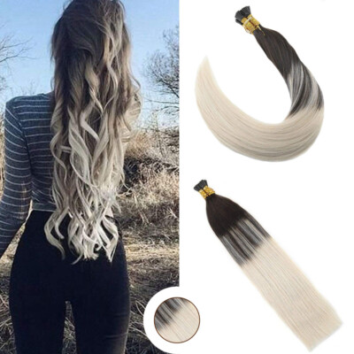 Ugeat 50g Stick I Tip Hair 100/% Remy Human Hair Extensions Ombre Brown to Blonde