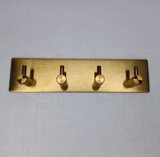 4 Hook Key Holder Adhesive Wall Mounted Gold Tone Modern