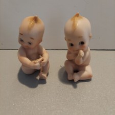 Pair of Kewpies Bisque Sitting Babies  Blue Wings-Japan Label