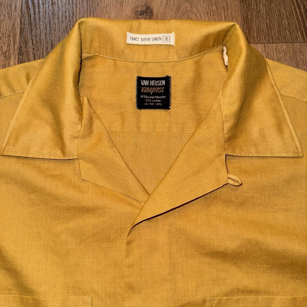 Vtg 50s 60s Van Heusen Shirt Mens Medium Loop Collar Gold Atomic 