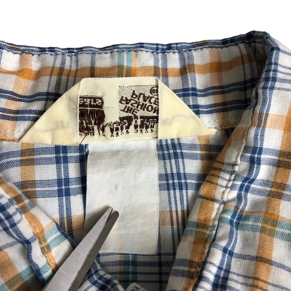 Top vintage Sears para mujer grande a cuadros semi transparente botón delantero occidental años 70 80 Foto 4 de 4