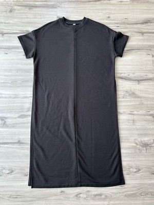 Athleta Maxi Dress Womens Size XS Oversized Black Long Double Slits Cozy Sleep