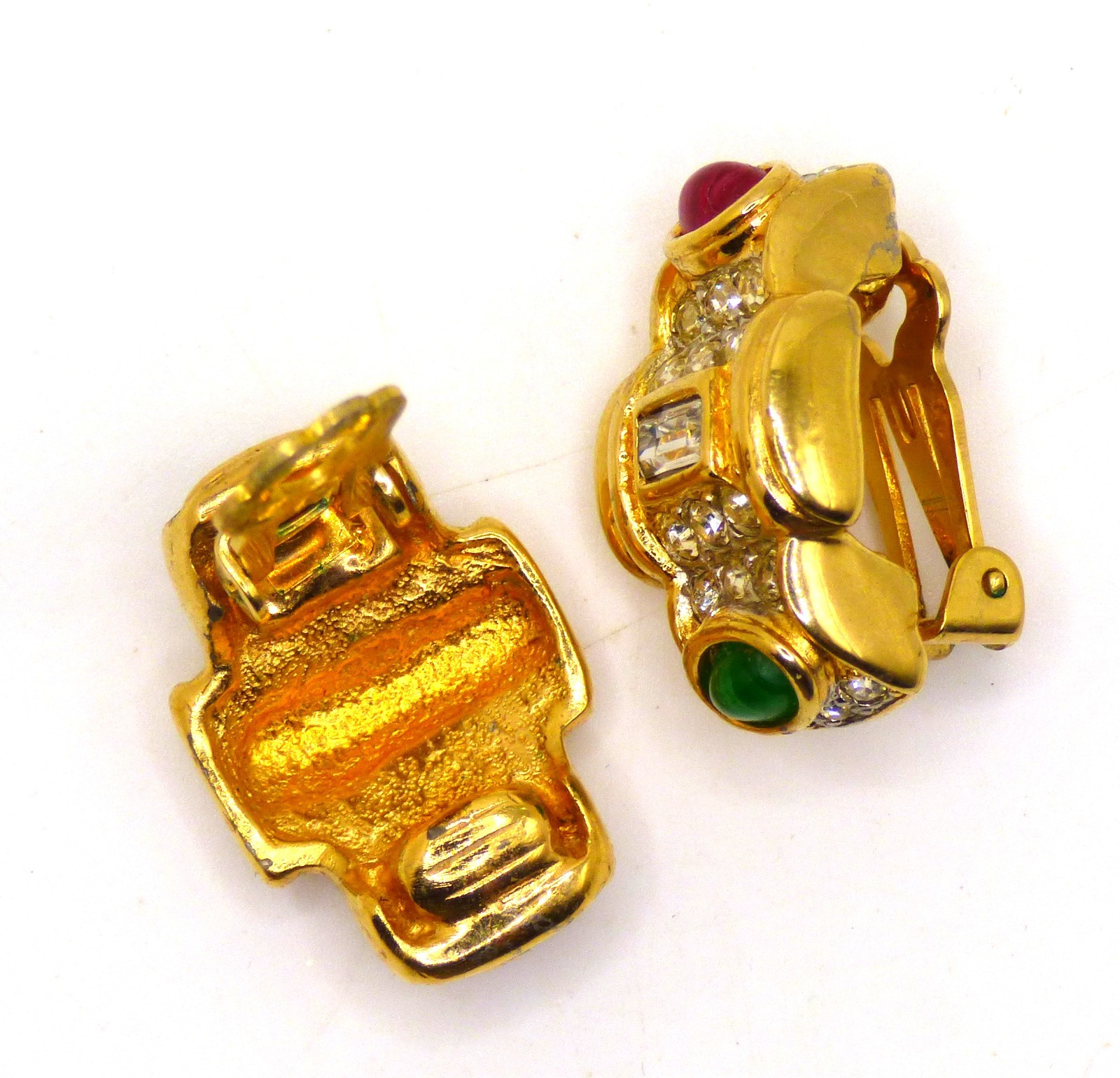 💖 Vintage Statement Gold Tone Emerald Ruby Caboc… - image 6