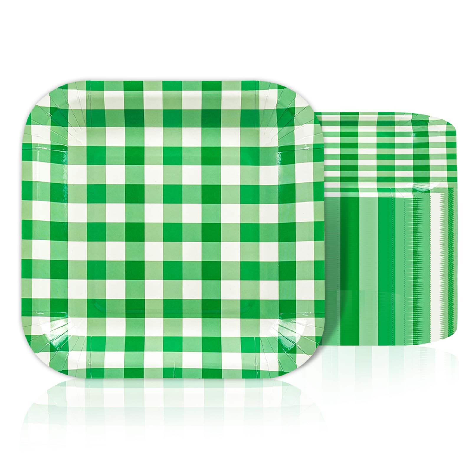 50 Pcs Green Striped Plates 7 Inch Disposable Square Dinner Dessert Serving P...