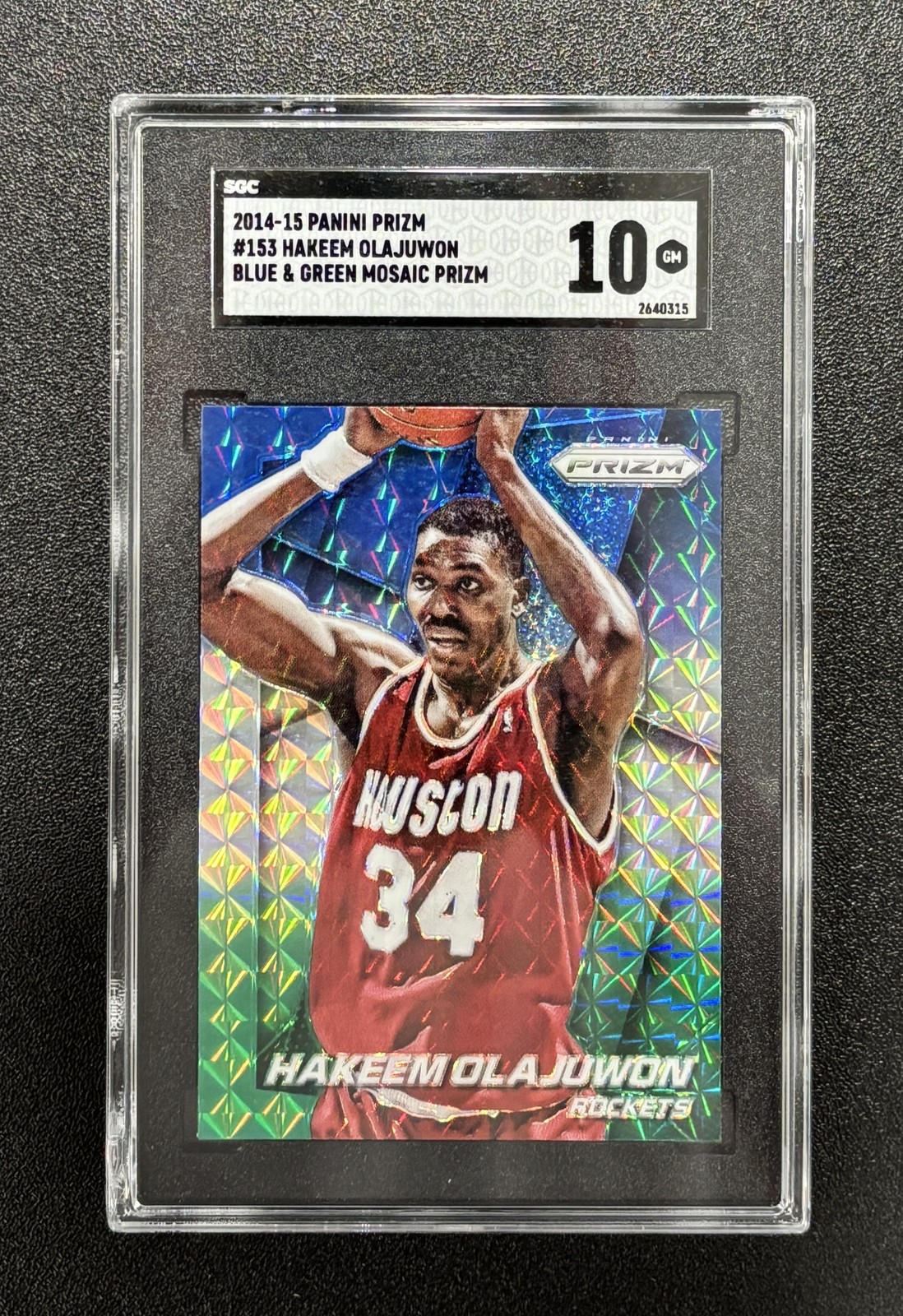 2014-15 Panini Prizm Hakeem Olajuwon #153 Prizms Blue and Green Mosaic SGC 10